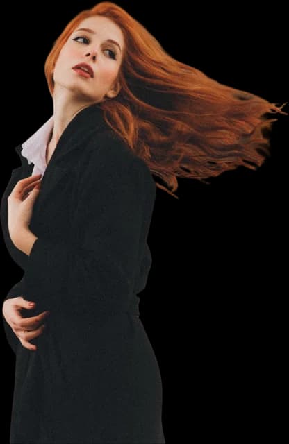 Windblown red hair, background removed