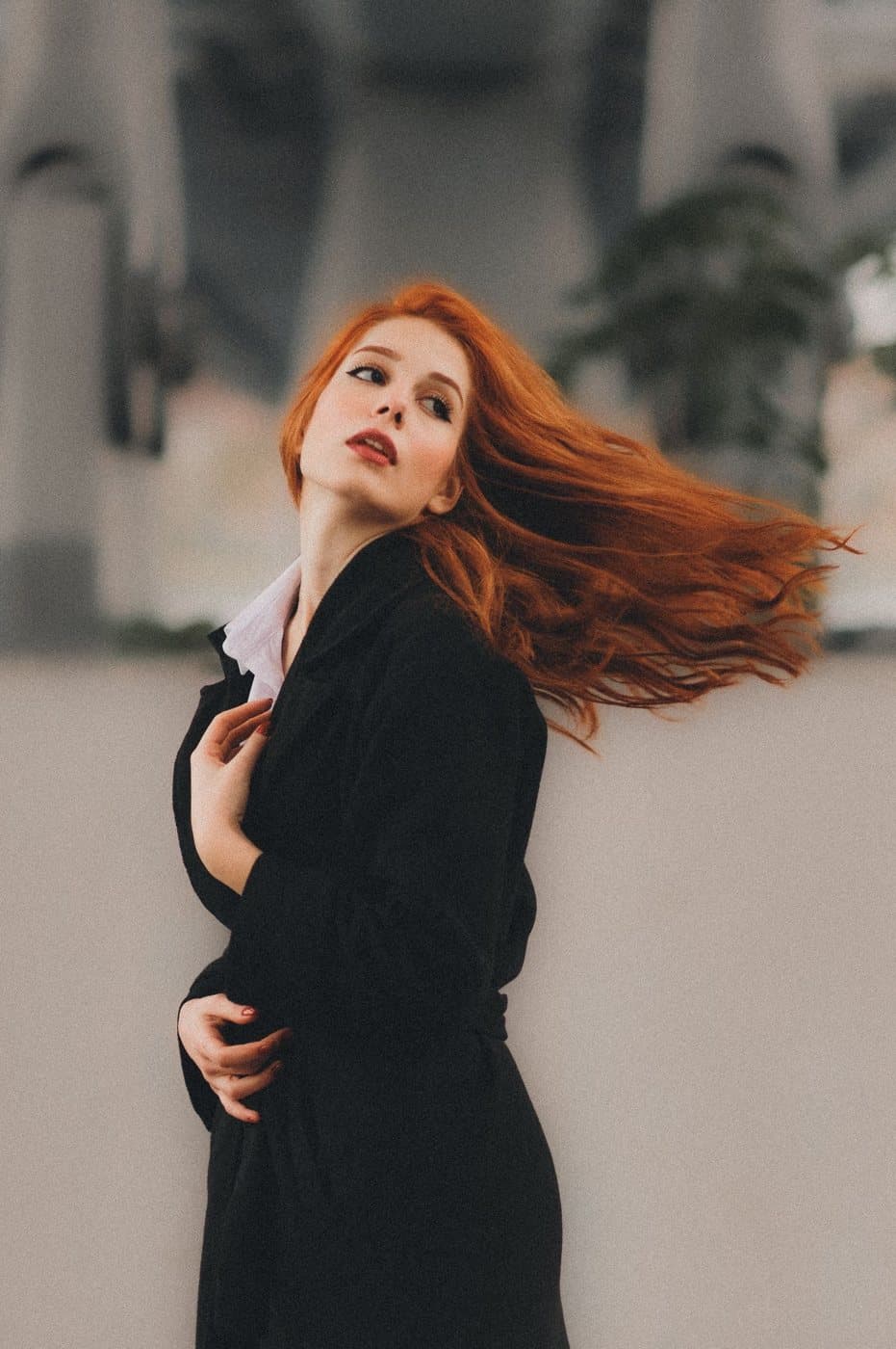 Windblown red hair, original