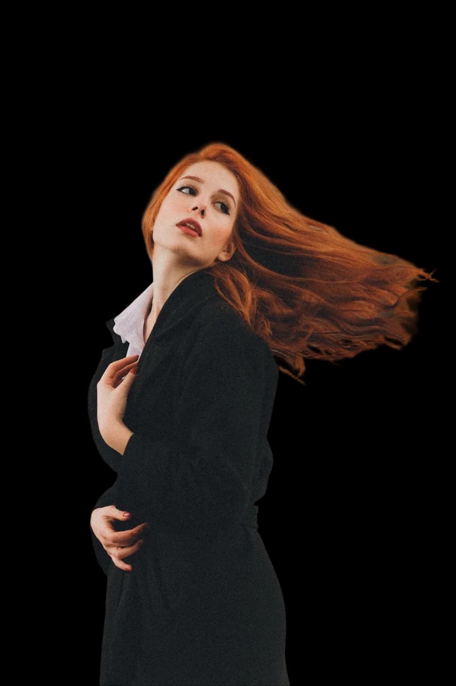 Windblown red hair, background removed